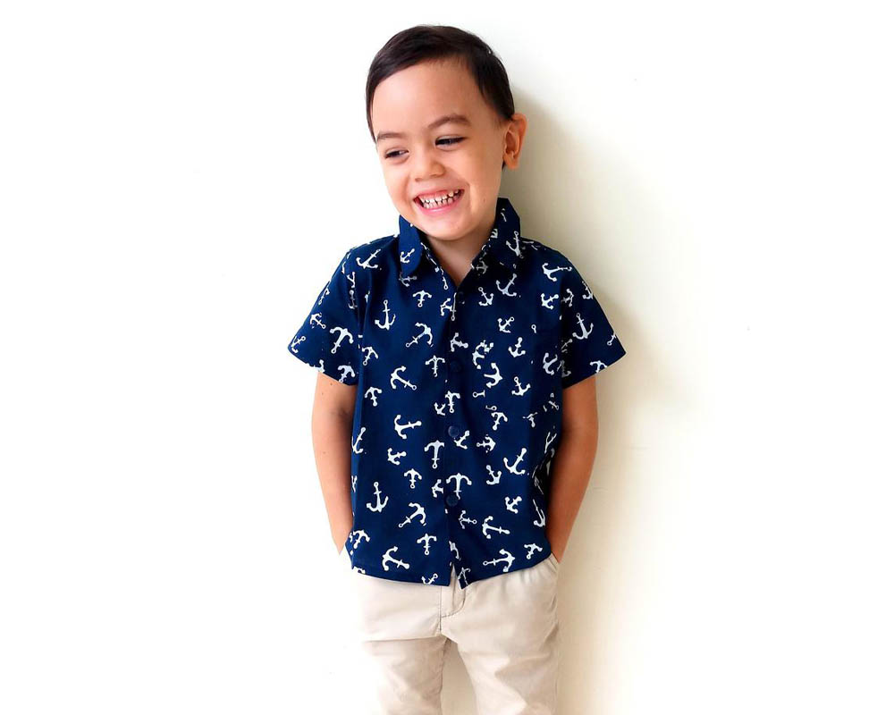 Boy Button Up Shirt - Anchor - Tiny 