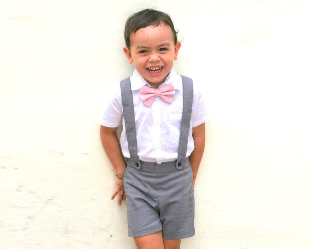 Suspender Shorts & Bow Tie Charcoal Tiny Tots Kids