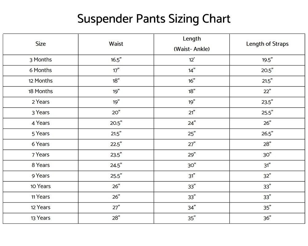 Suspender Size Chart