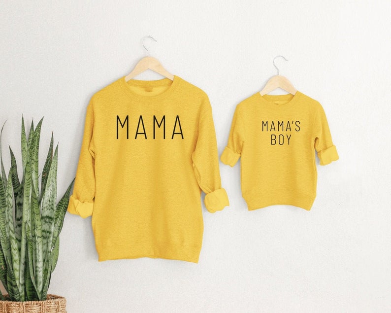 mom and son matching sweatshirts